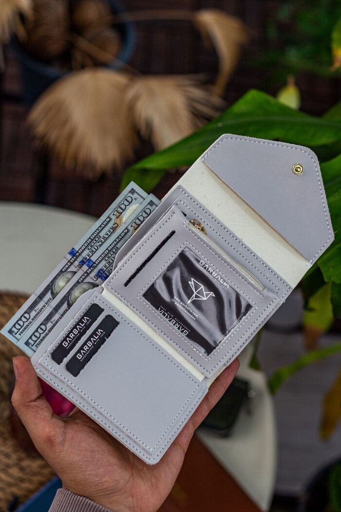 Garbalia Columbia Vegan Deri Bozuk Para Gözlü Bol Kartlıklı Mini Gri Kadın Cüzdanı - Görsel 3