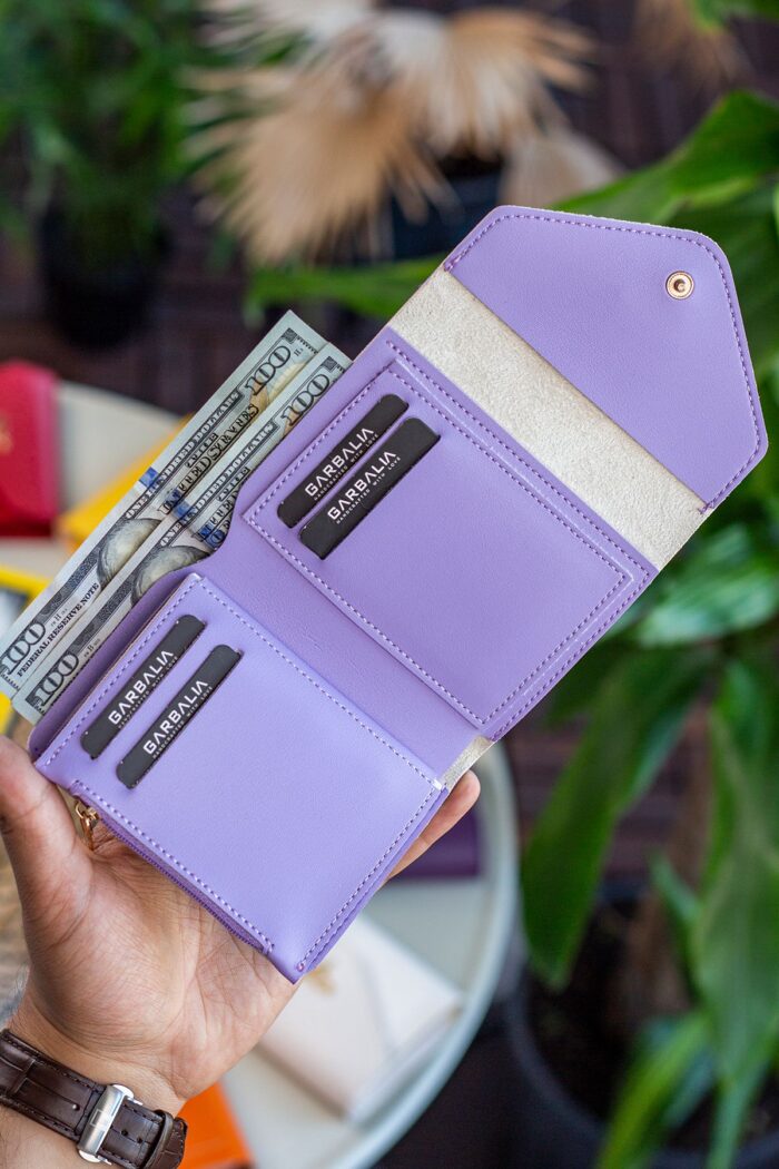 Garbalia Columbia Vegan Deri Bozuk Para Gözlü Bol Kartlıklı Mini Lila Kadın Cüzdanı - Görsel 4