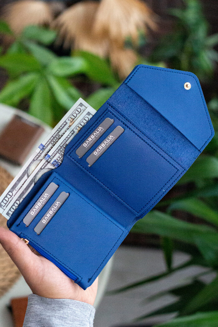 Garbalia Columbia Vegan Deri Bozuk Para Gözlü Bol Kartlıklı Mini Saks Mavi Kadın Cüzdanı - Görsel 3