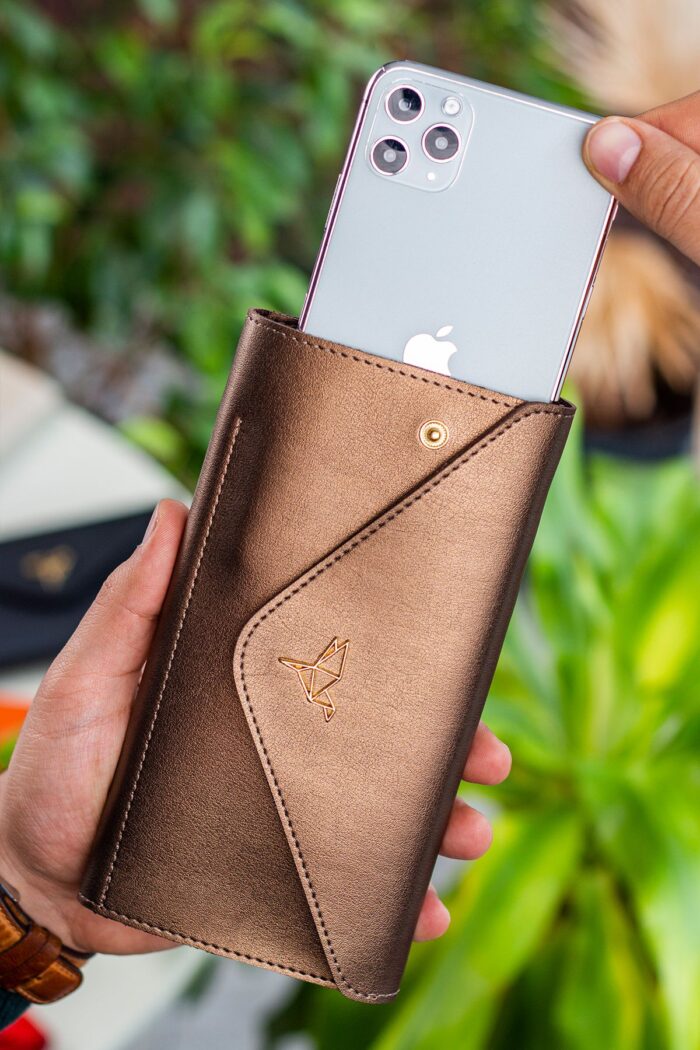 Envelope Telefon ve Bozuk Para Bölmeli Zarf Model Bakır Kadın Cüzdan
