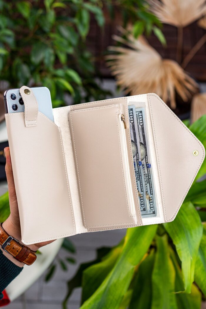 Envelope Telefon ve Bozuk Para Bölmeli Zarf Model Bej Kadın Cüzdan - Görsel 3