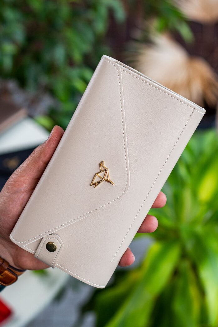 Envelope Telefon ve Bozuk Para Bölmeli Zarf Model Bej Kadın Cüzdan - Görsel 4