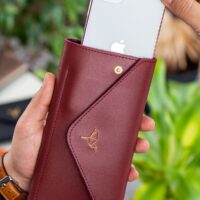 Envelope Telefon ve Bozuk Para Bölmeli Zarf Model Bordo Kadın Cüzdan