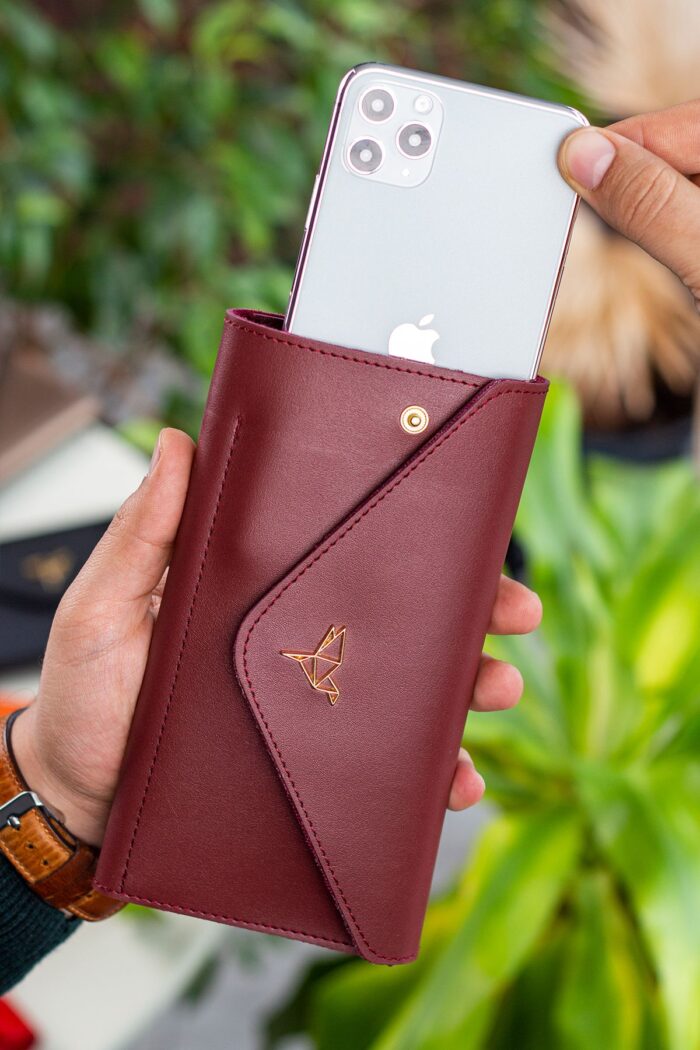 Envelope Telefon ve Bozuk Para Bölmeli Zarf Model Bordo Kadın Cüzdan