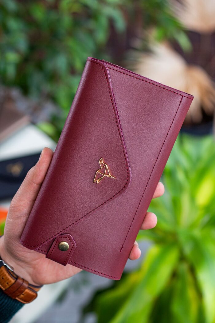 Envelope Telefon ve Bozuk Para Bölmeli Zarf Model Bordo Kadın Cüzdan - Görsel 3