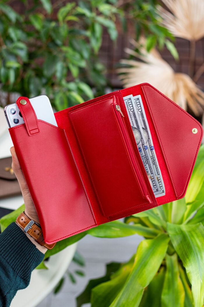 Envelope Telefon ve Bozuk Para Bölmeli Zarf Model Kırmızı Kadın Cüzdan - Görsel 4