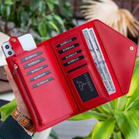 Envelope Telefon ve Bozuk Para Bölmeli Zarf Model Kırmızı Kadın Cüzdan