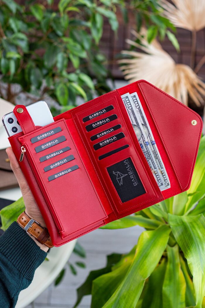 Envelope Telefon ve Bozuk Para Bölmeli Zarf Model Kırmızı Kadın Cüzdan