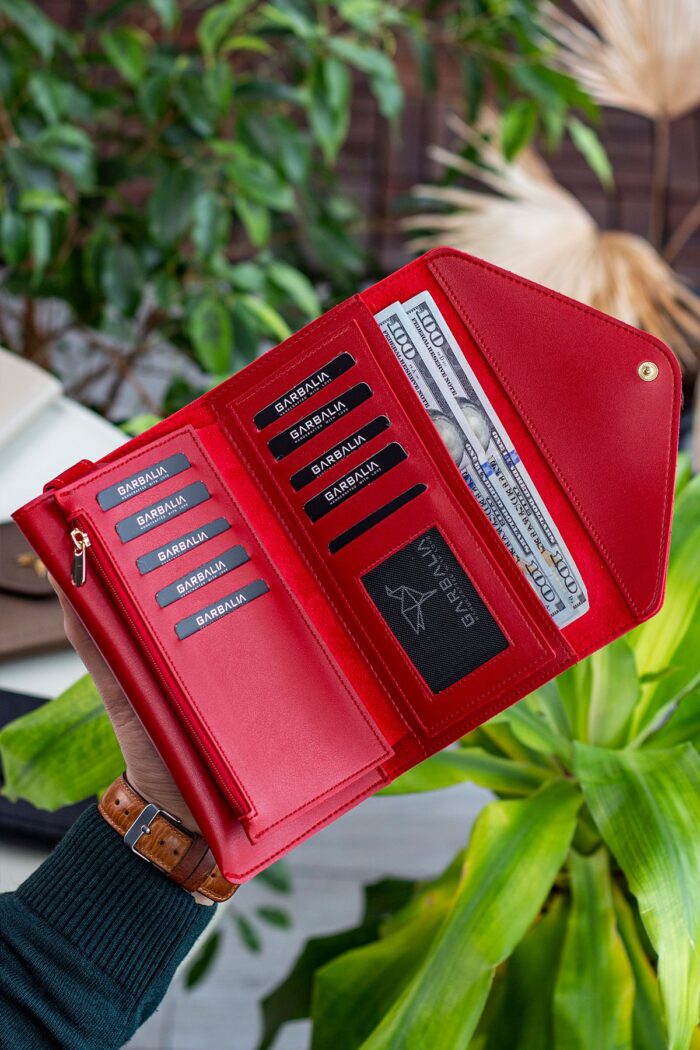 Envelope Telefon ve Bozuk Para Bölmeli Zarf Model Kırmızı Kadın Cüzdan - Görsel 2