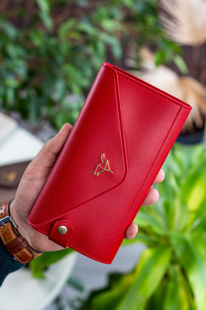 Envelope Telefon ve Bozuk Para Bölmeli Zarf Model Kırmızı Kadın Cüzdan - Görsel 3