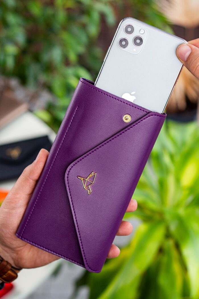 Envelope Telefon ve Bozuk Para Bölmeli Zarf Model Mürdüm Kadın Cüzdan
