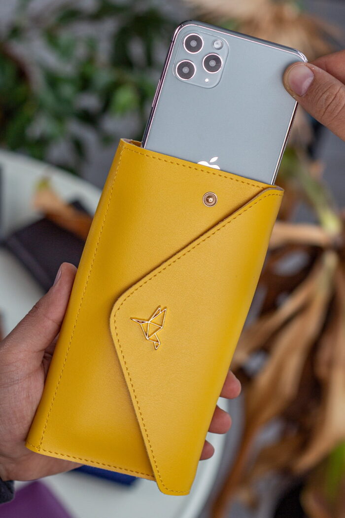 Envelope Telefon ve Bozuk Para Bölmeli Zarf Model Sarı Kadın Cüzdan