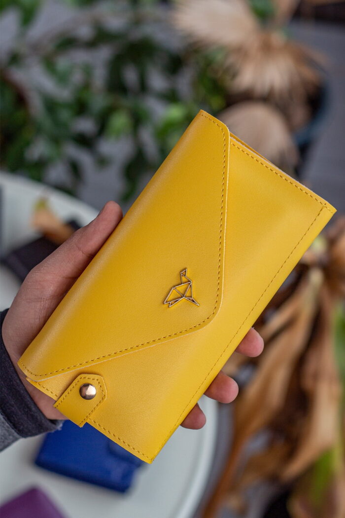 Envelope Telefon ve Bozuk Para Bölmeli Zarf Model Sarı Kadın Cüzdan - Görsel 4