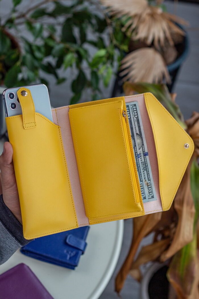 Envelope Telefon ve Bozuk Para Bölmeli Zarf Model Sarı Kadın Cüzdan - Görsel 3