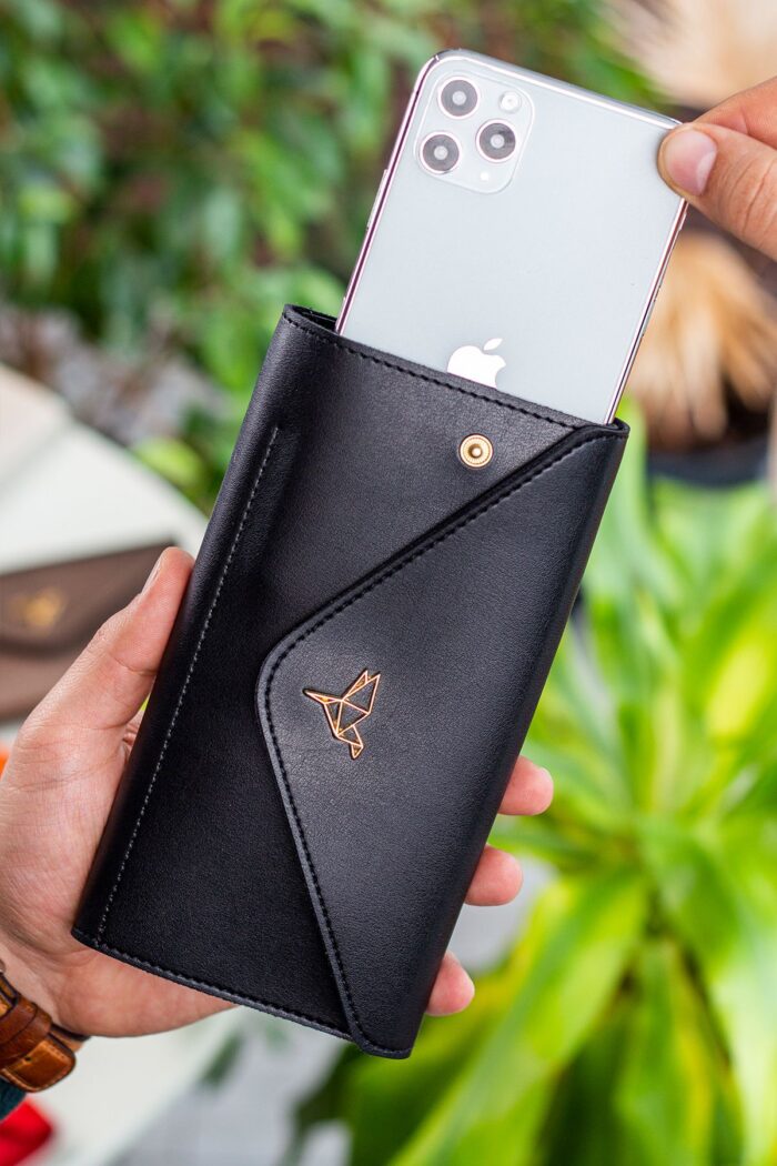 Envelope Telefon ve Bozuk Para Bölmeli Zarf Model Siyah Kadın Cüzdan