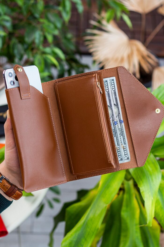 Envelope Telefon ve Bozuk Para Bölmeli Zarf Model Taba Kadın Cüzdan - Görsel 2