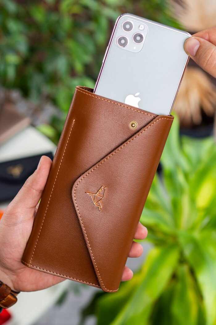 Envelope Telefon ve Bozuk Para Bölmeli Zarf Model Taba Kadın Cüzdan