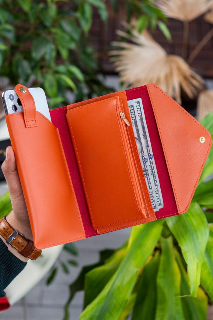 Envelope Telefon ve Bozuk Para Bölmeli Zarf Model Turuncu Kadın Cüzdan - Görsel 3