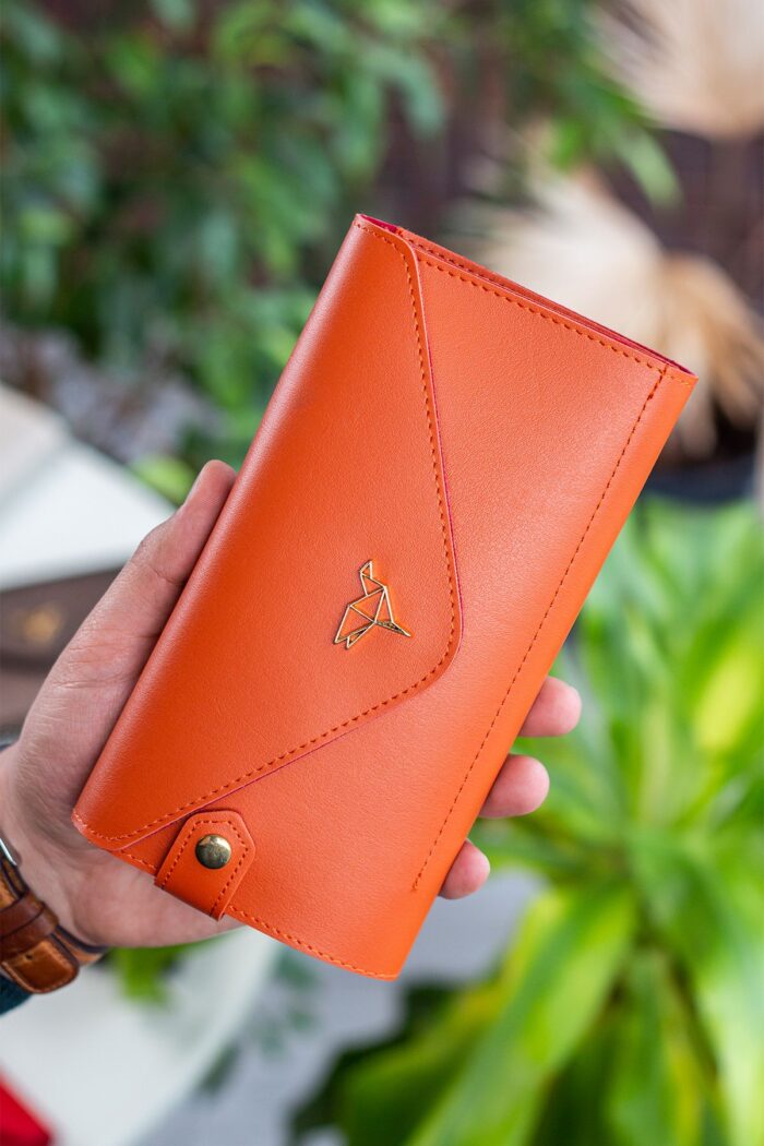 Envelope Telefon ve Bozuk Para Bölmeli Zarf Model Turuncu Kadın Cüzdan - Görsel 4