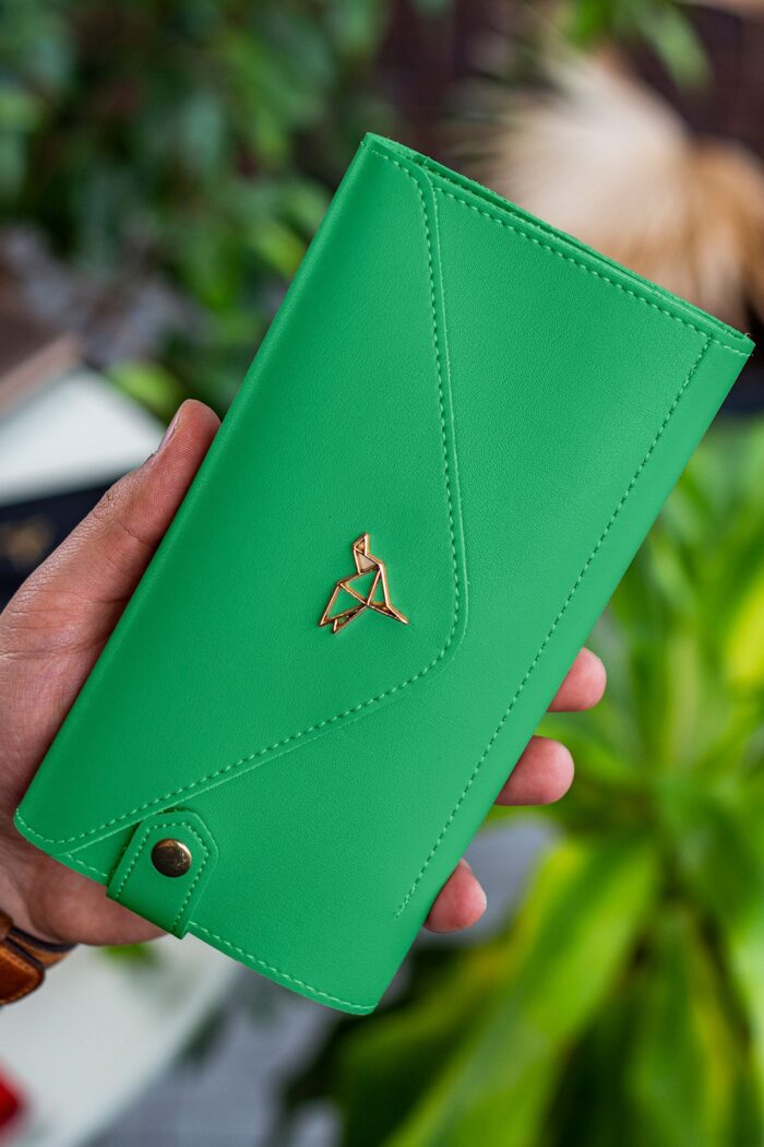 Envelope Telefon ve Bozuk Para Bölmeli Zarf Model Yeşil Kadın Cüzdan - Görsel 4