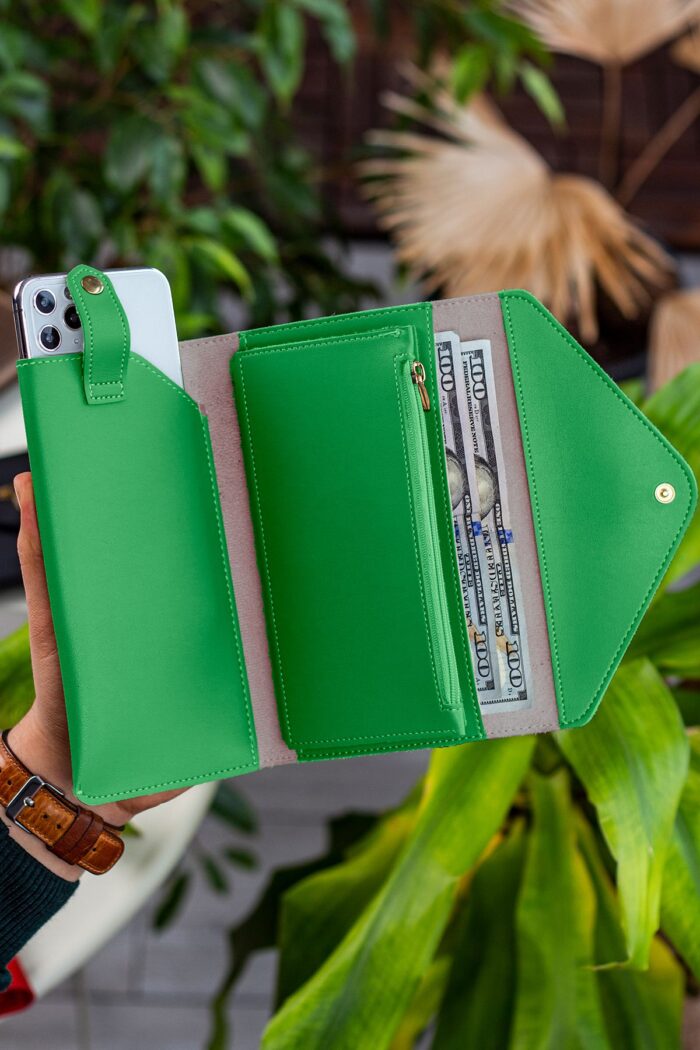 Envelope Telefon ve Bozuk Para Bölmeli Zarf Model Yeşil Kadın Cüzdan - Görsel 2