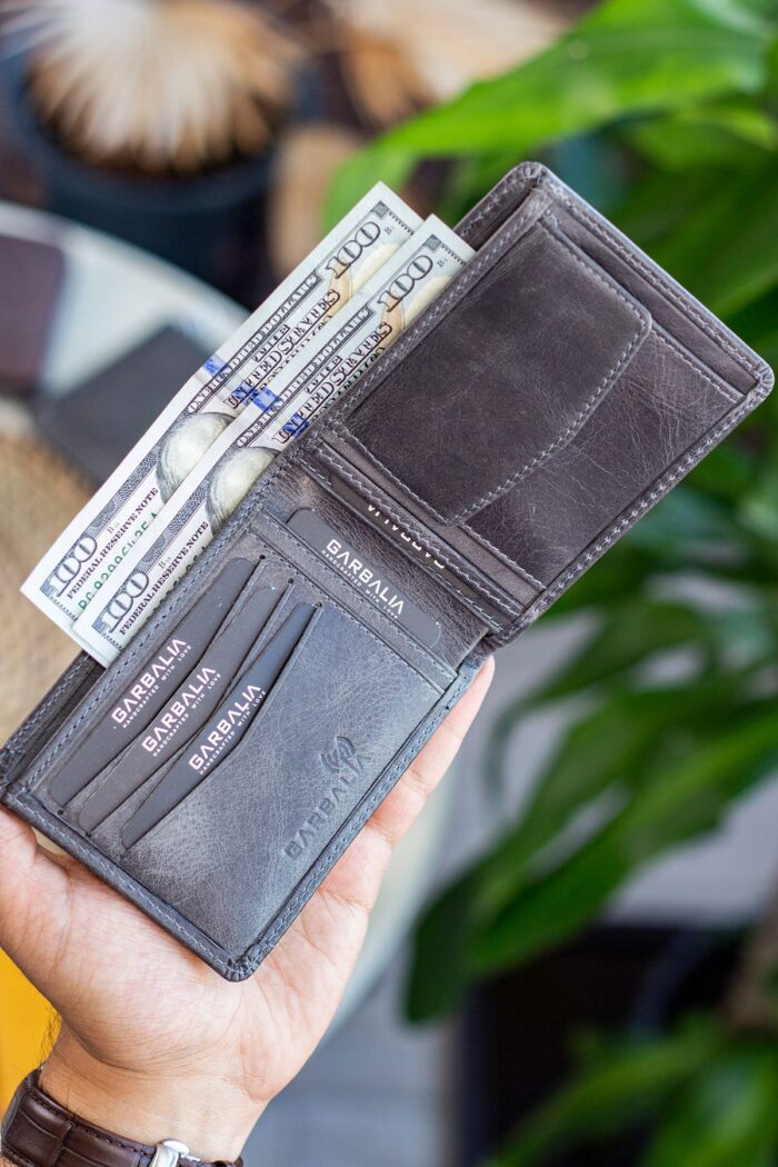Garbalia Kanguru Hakiki Deri RFID Engelleyici Crazy Gri Cüzdan Kartlık - Görsel 2