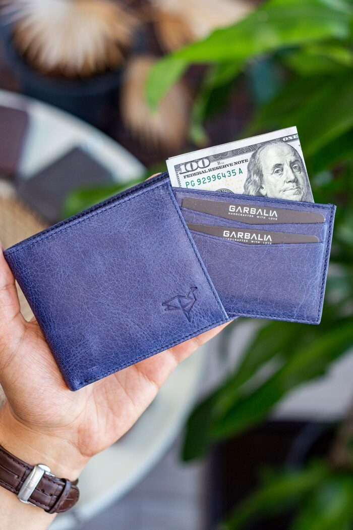 Garbalia Kanguru Hakiki Deri RFID Engelleyici Crazy Lacivert Cüzdan Kartlık - Görsel 6
