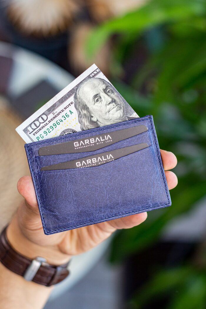 Garbalia Kanguru Hakiki Deri RFID Engelleyici Crazy Lacivert Cüzdan Kartlık - Görsel 4