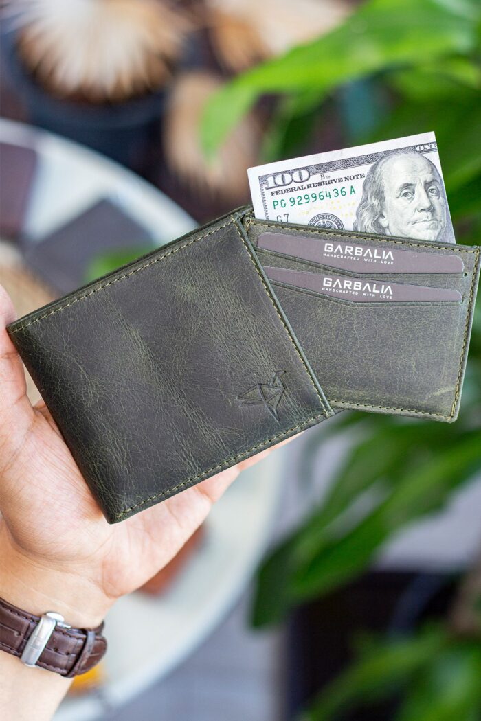 Garbalia Kanguru Hakiki Deri RFID Engelleyici Crazy Yeşil Cüzdan Kartlık - Görsel 6