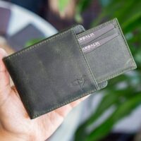 Garbalia Kanguru Hakiki Deri RFID Engelleyici Crazy Yeşil Cüzdan Kartlık