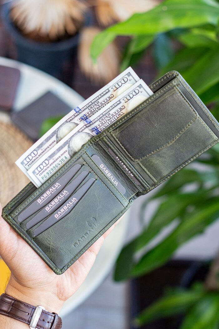 Garbalia Kanguru Hakiki Deri RFID Engelleyici Crazy Yeşil Cüzdan Kartlık - Görsel 2