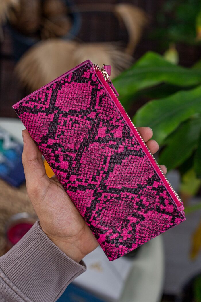 Garbalia Kylie Piton Desen İnce Pembe Kadın Cüzdanı