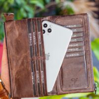 Garbalia Roosevelt Hakiki Deri Telefon Bölmeli El Saplı Crazy Kahverengi Unisex Portföy Cüzdan - Görsel 2