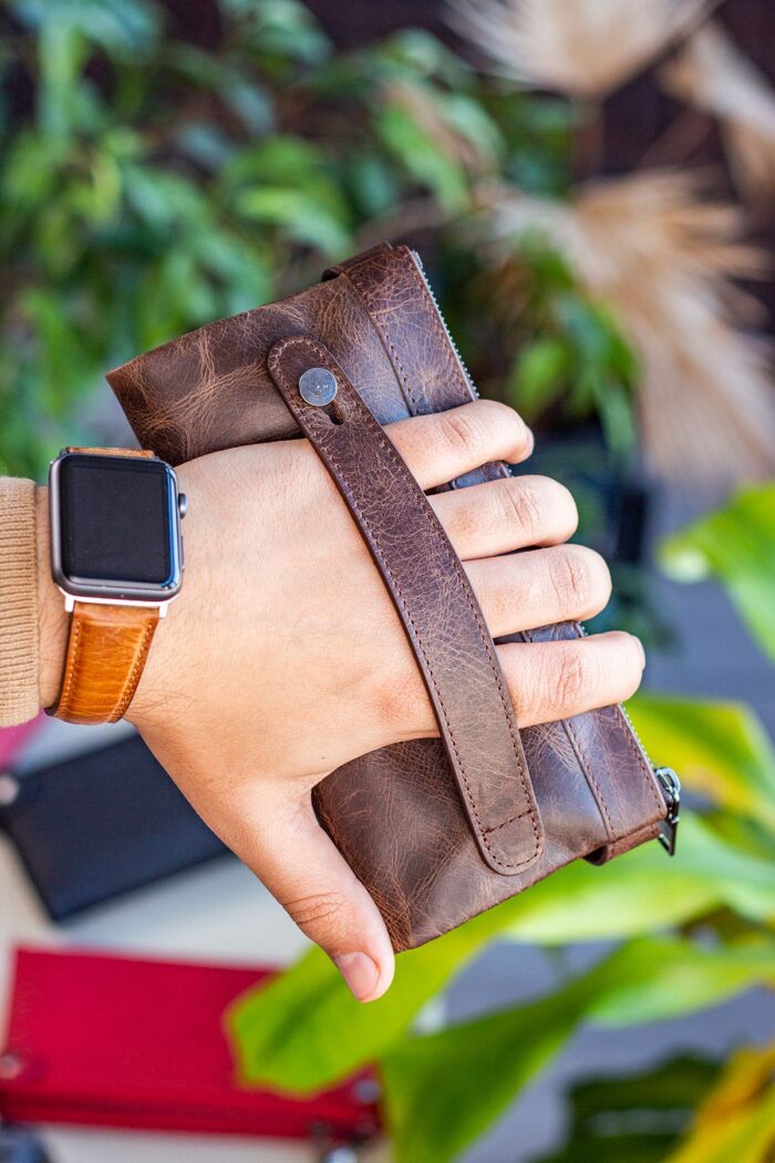 Garbalia Roosevelt Hakiki Deri Telefon Bölmeli El Saplı Crazy Kahverengi Unisex Portföy Cüzdan - Görsel 5