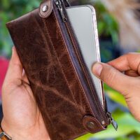 Garbalia Roosevelt Hakiki Deri Telefon Bölmeli El Saplı Crazy Kahverengi Unisex Portföy Cüzdan