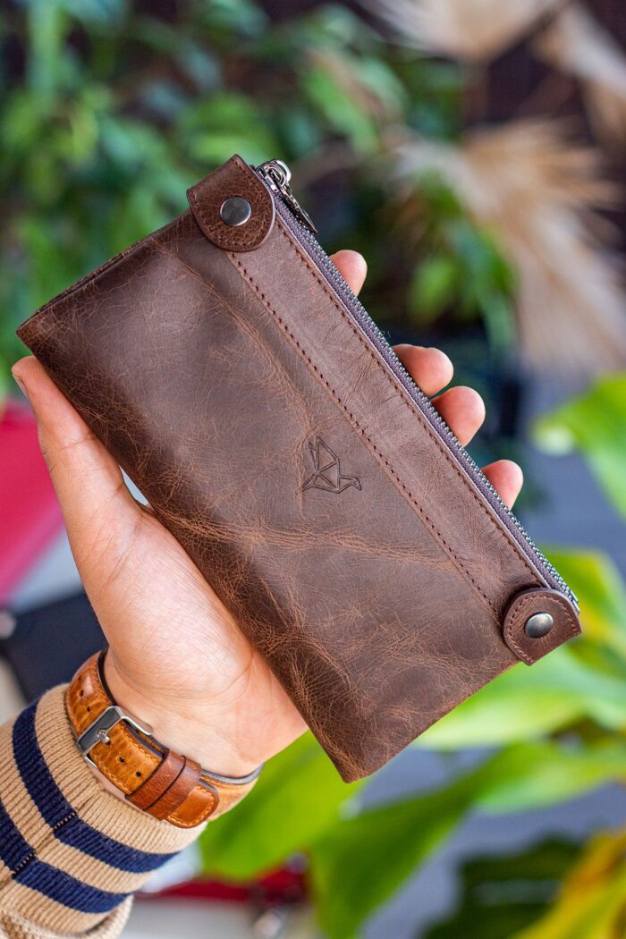 Garbalia Roosevelt Hakiki Deri Telefon Bölmeli El Saplı Crazy Kahverengi Unisex Portföy Cüzdan - Görsel 3