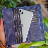 Garbalia Roosevelt Hakiki Deri Telefon Bölmeli El Saplı Crazy Lacivert Unisex Portföy Cüzdan - Görsel 2