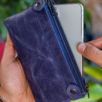 Garbalia Roosevelt Hakiki Deri Telefon Bölmeli El Saplı Crazy Lacivert Unisex Portföy Cüzdan