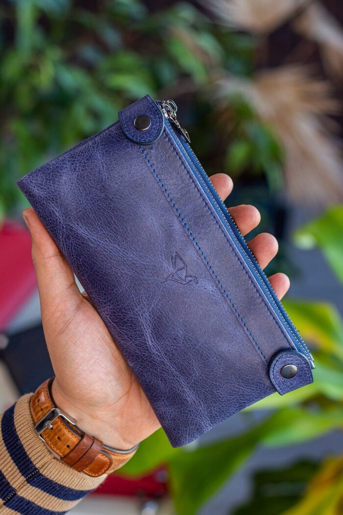 Garbalia Roosevelt Hakiki Deri Telefon Bölmeli El Saplı Crazy Lacivert Unisex Portföy Cüzdan - Görsel 5