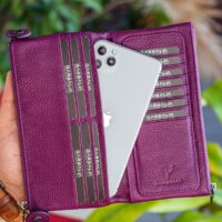 Garbalia Roosevelt Hakiki Deri Telefon Bölmeli El Saplı Mürdüm Unisex Portföy Cüzdan - Görsel 2