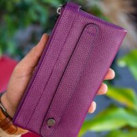 Garbalia Roosevelt Hakiki Deri Telefon Bölmeli El Saplı Mürdüm Unisex Portföy Cüzdan - Görsel 4