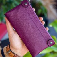 Garbalia Roosevelt Hakiki Deri Telefon Bölmeli El Saplı Mürdüm Unisex Portföy Cüzdan - Görsel 3