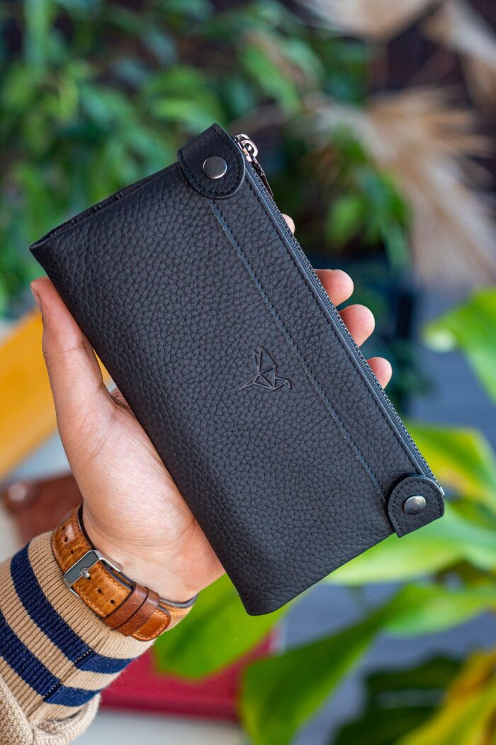 Garbalia Roosevelt Hakiki Deri Telefon Bölmeli El Saplı Siyah Unisex Portföy Cüzdan - Görsel 6