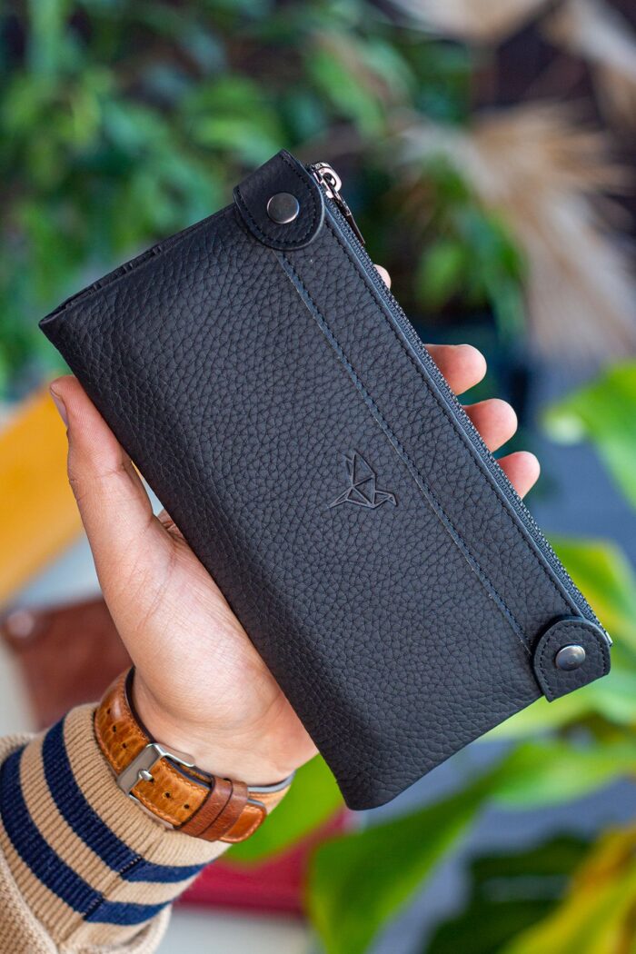 Garbalia Roosevelt Hakiki Deri Telefon Bölmeli El Saplı Siyah Unisex Portföy Cüzdan - Görsel 5