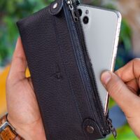 Garbalia Roosevelt Hakiki Deri Telefon Bölmeli El Saplı Siyah Unisex Portföy Cüzdan
