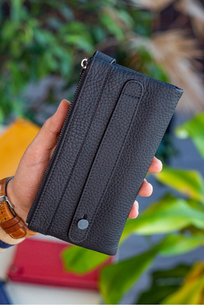 Garbalia Roosevelt Hakiki Deri Telefon Bölmeli El Saplı Siyah Unisex Portföy Cüzdan - Görsel 4