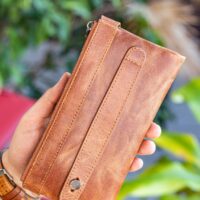 Garbalia Roosevelt Hakiki Deri Telefon Bölmeli El Saplı Crazy Taba Unisex Portföy Cüzdan - Görsel 4