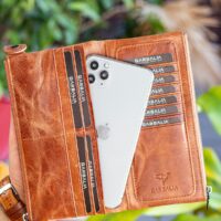 Garbalia Roosevelt Hakiki Deri Telefon Bölmeli El Saplı Crazy Taba Unisex Portföy Cüzdan - Görsel 2
