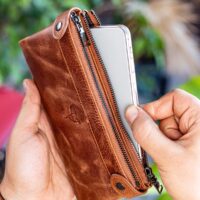 Garbalia Roosevelt Hakiki Deri Telefon Bölmeli El Saplı Crazy Taba Unisex Portföy Cüzdan