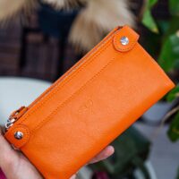Garbalia Roosevelt Hakiki Deri Telefon Bölmeli El Saplı Turuncu Unisex Portföy Cüzdan - Görsel 8